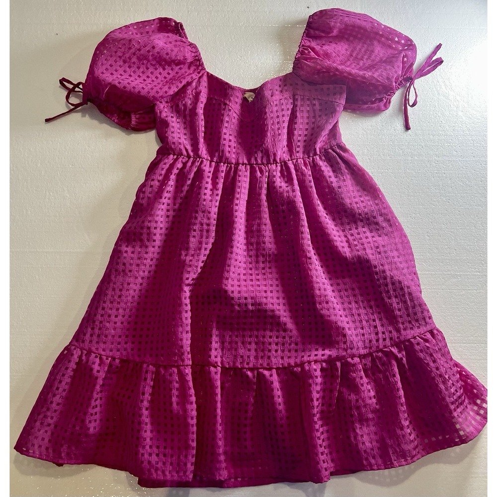ENTRO Lorelei Puff Sleeve Mini Magenta Fuschia Dress Size Medium